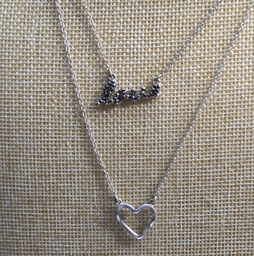 Lucky Brand Love Heart Silver Tone Layered Necklace Women's Jewelry
